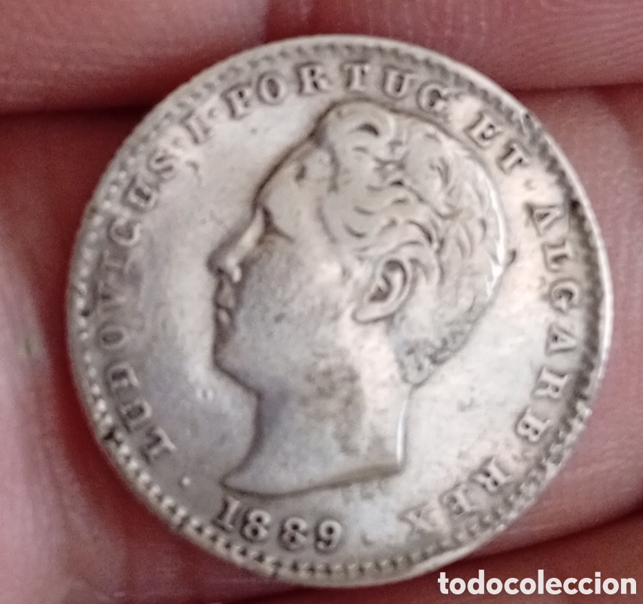 Monedas antiguas de Europa: Portugal antigua moneda de plata de 100 reis 1889 Rey Luis I