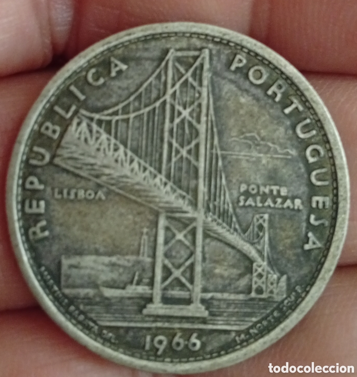 Monedas antiguas de Europa: Moneda de plata Portugal 20 escudos a&ntilde;o 1966 puente Salazar