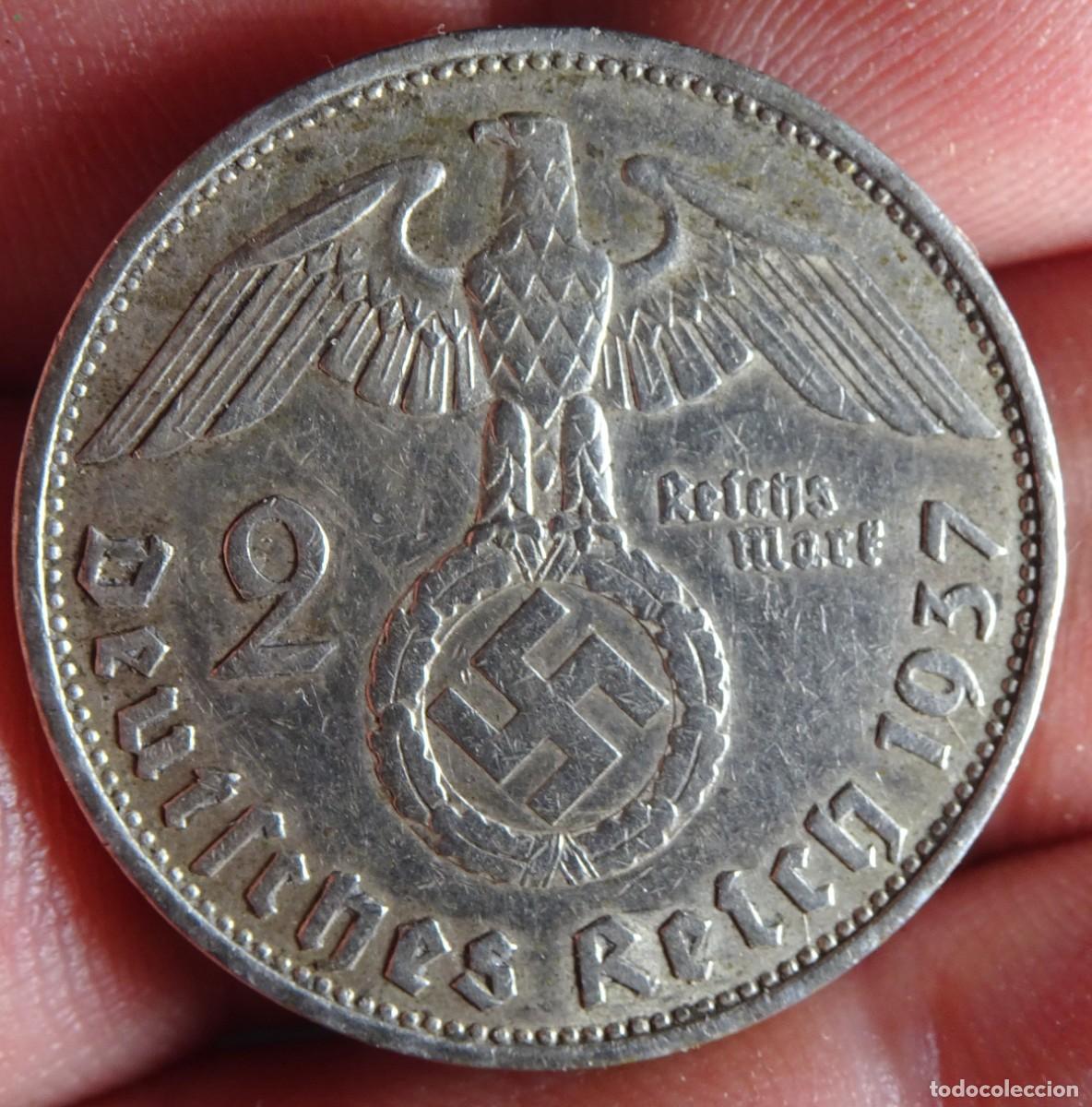 Monedas antiguas de Europa: ANTIGUA MONEDA ALEMANIA NAZI, 2 MARCOS 1937, PLATA, ESV&Aacute;STICA, VER FOTOS