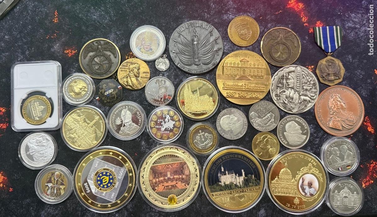 Moedas antigas da Europa: LOTE 32 MEDALLAS XXL &ndash; VATICANO, BENEDICTO XVI, ALEMANIA &ndash; HASTA 110 g / 70 mm