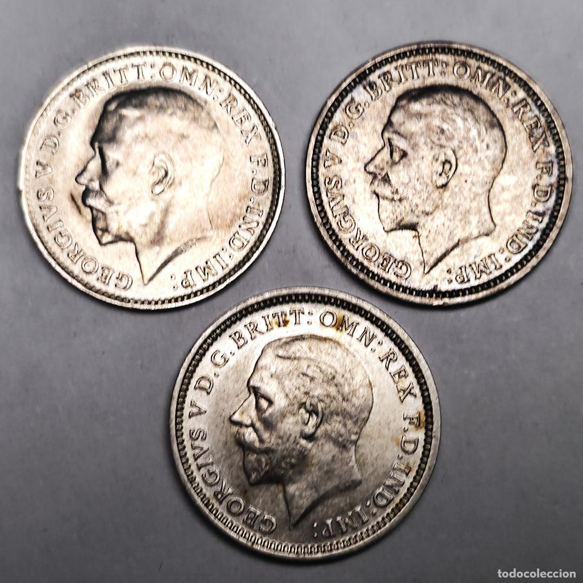 Monedas antiguas de Europa: LOTE 3 MONEDAS PLATA GRAN BRETA&Ntilde;A 3 PENIQUES 1918, 1932, 1936
