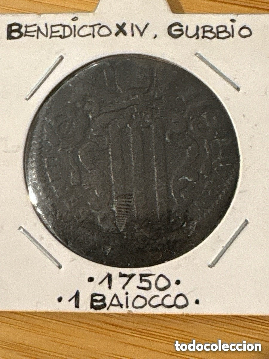 Old Coins of Europe: Moneda 1 Baiocco 1750, Benedicto XIV, Gubbio (A5)