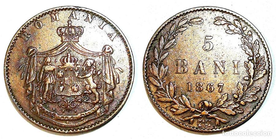 Alte M&uuml;nzen aus Europa: RUMANIA - 5 BANI - 1867 - XF40 - COBRE - WATT & CO. - REF: KM#3.2