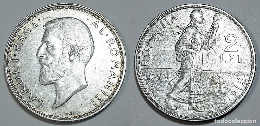 Alte M&uuml;nzen aus Europa: RUMANIA - 2 LEI - 1912 - E.B.C++ - PLATA - REF: KM#43