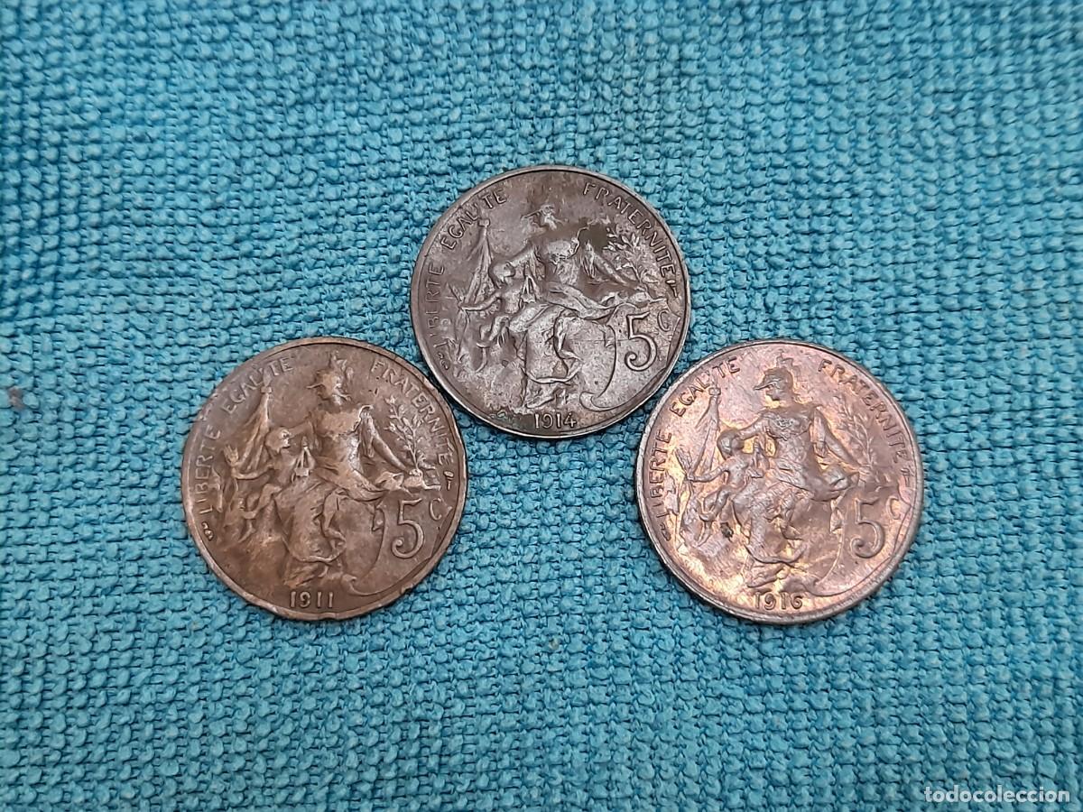 Monnaies anciennes de Europe: Republica Francesa, 3 x 5 Centimes 1911, 1914 y 1916