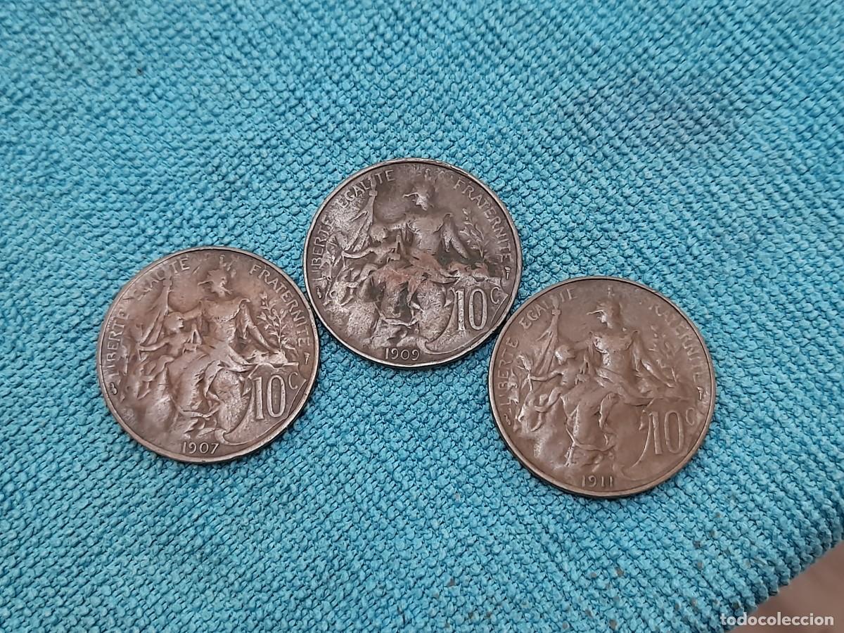 Monnaies anciennes de Europe: Republica Francesa, 3 x 10 Centimes 1907, 1909 y 1911