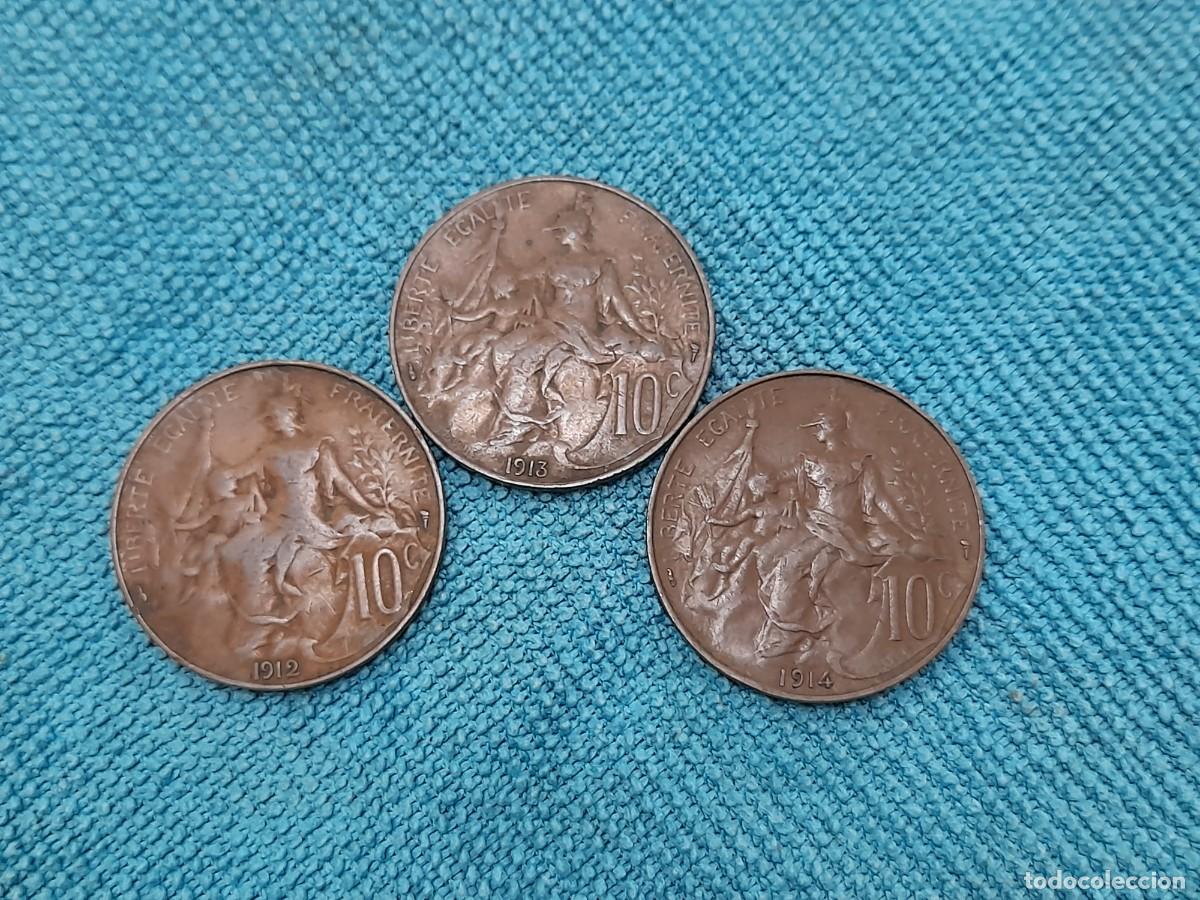 Monnaies anciennes de Europe: Republica Francesa, 3 x 10 Centimes 1912, 1913 y 1914