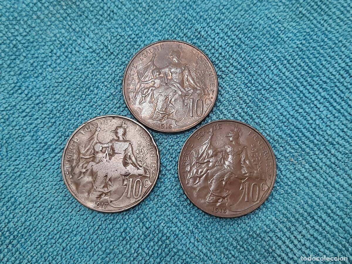 Monnaies anciennes de Europe: Republica Francesa, 3 x 10 Centimes 1915, 1916 y 1917