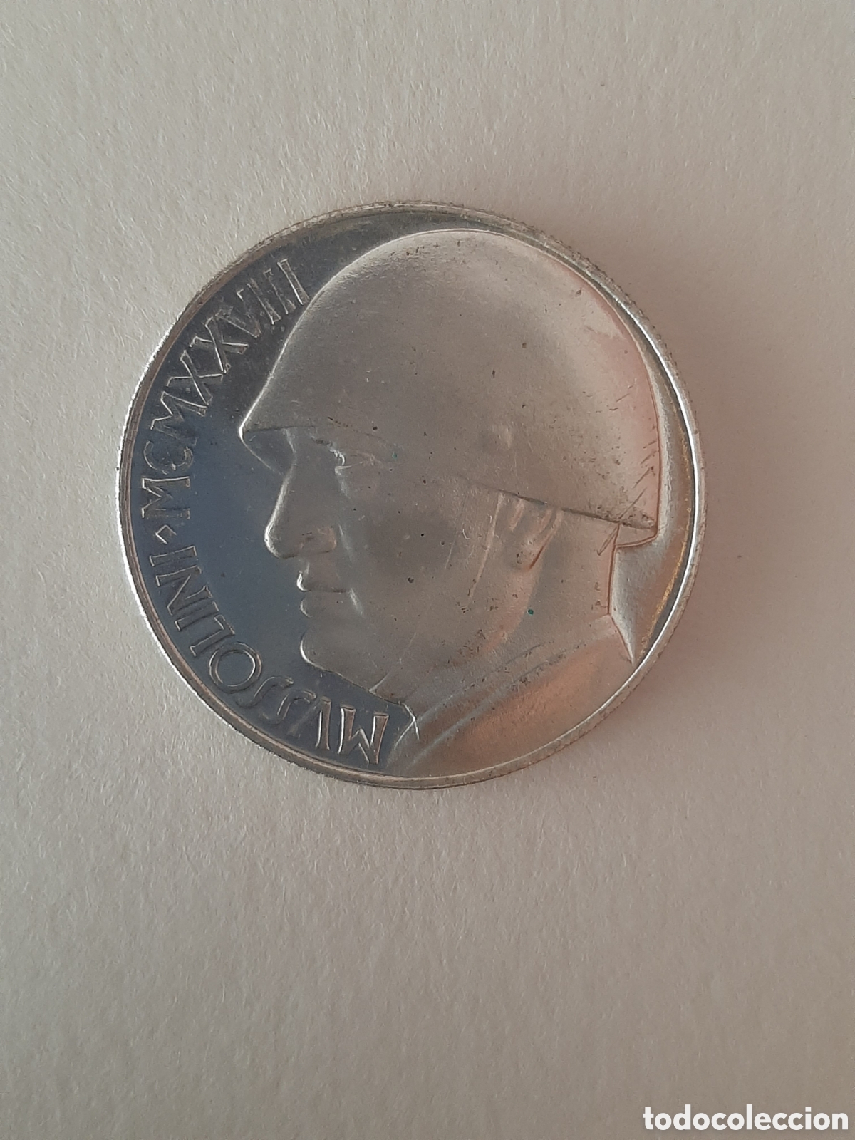 Monedas antiguas de Europa: ITALIA MONEDA DE FANTASIA COBRE CHAPADO EN PLATA (MUSSOLINI) 20 LIRAS ACU&Ntilde;ADA 1983