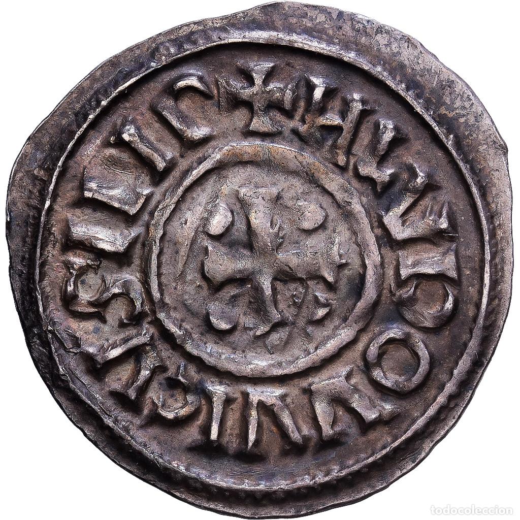 Old Coins of Europe: [#1203348] Francia, Louis le Pieux, Denier au temple, 822-840, Plata, EBC