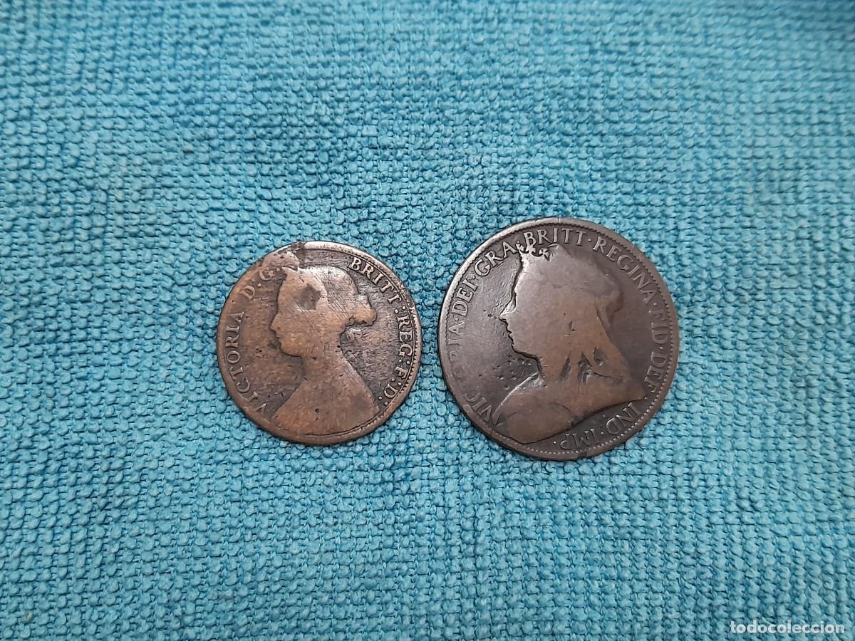Monedas antiguas de Europa: Gran Bretania, Victoria, 1/2 Penny 1866 y 1 Penny 1895