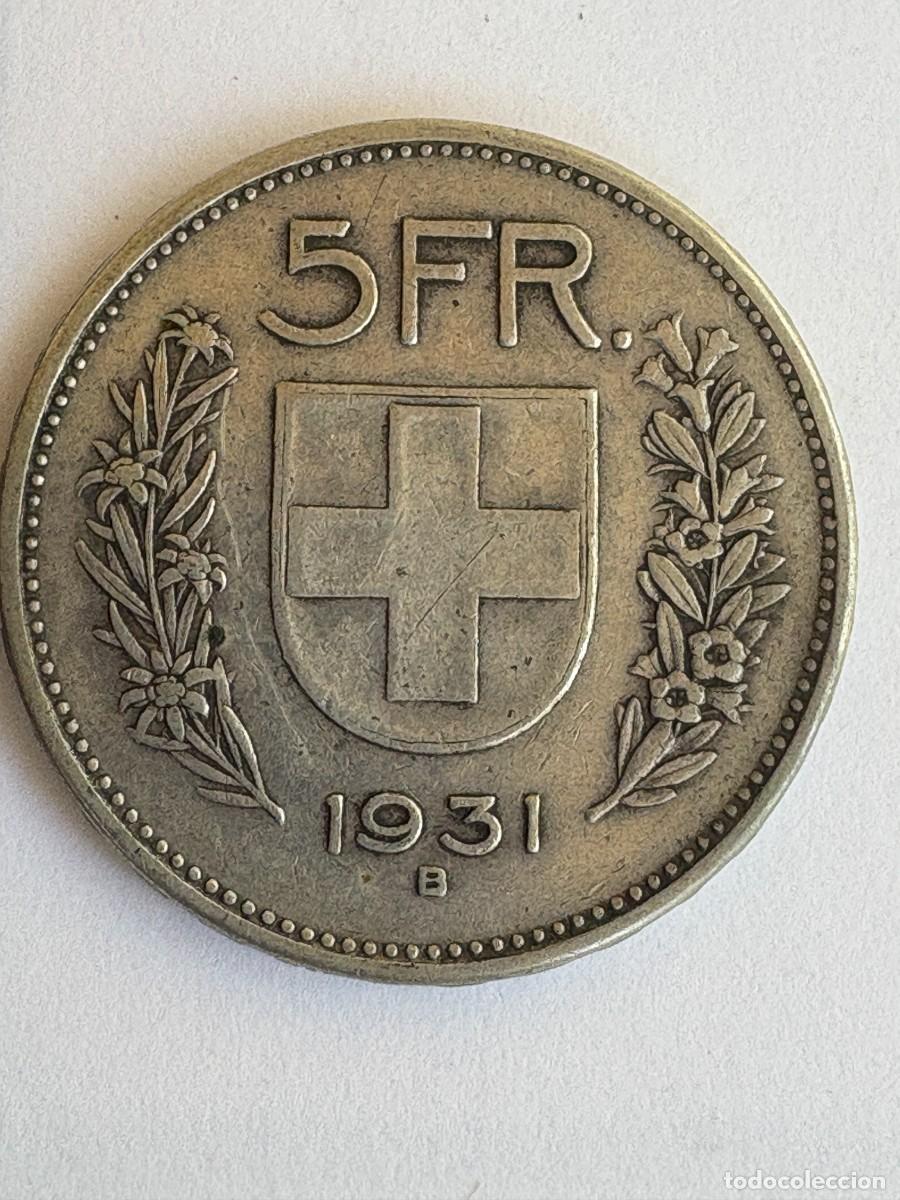Monedas antiguas de Europa: Moneda 5 Francos Suizos 1931 - Plata (.835) - Primer A&ntilde;o Emisi&oacute;n (Tipo I)