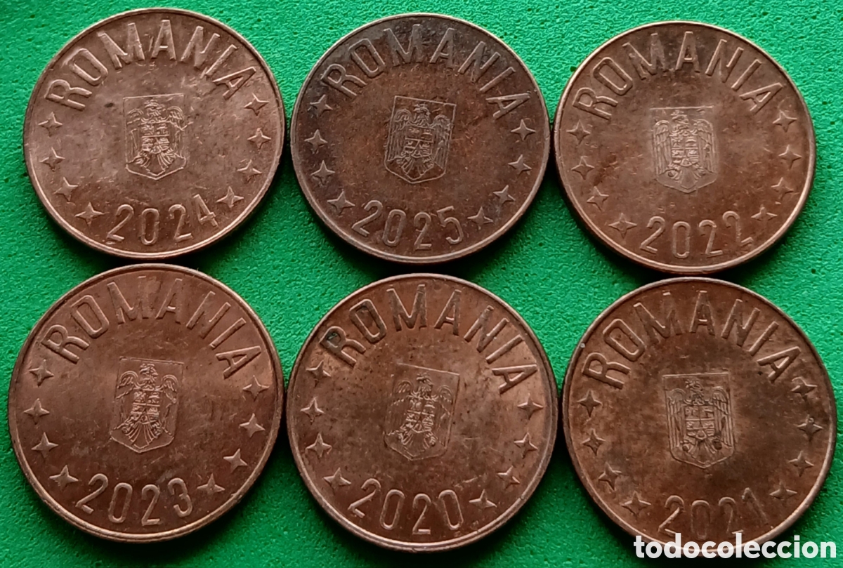 Monedas antiguas de Europa: Ruman&iacute;a lote 6 monedas de 5 bani 2020-2021-2022-2023-2024-2025 UC#2