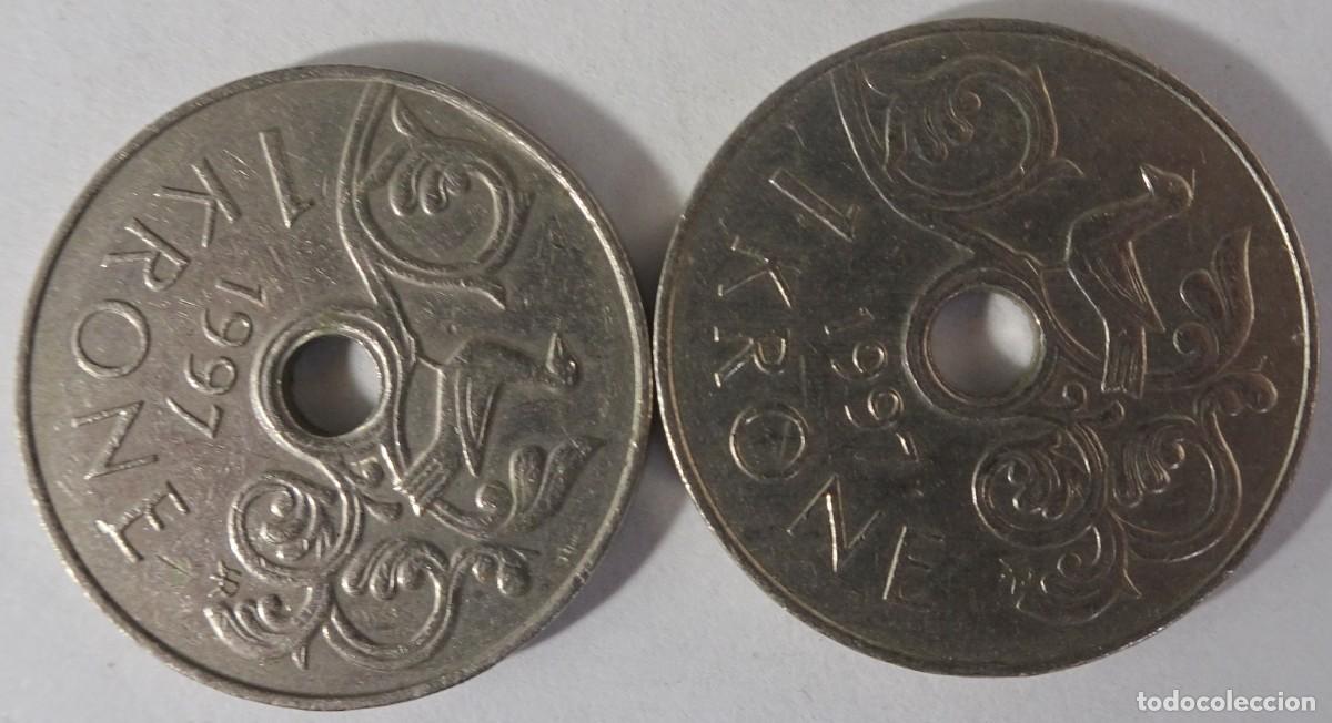 Monedas antiguas de Europa: 2 MONEDAS 1 KRONE 1997, NORUEGA, VER FOTOS