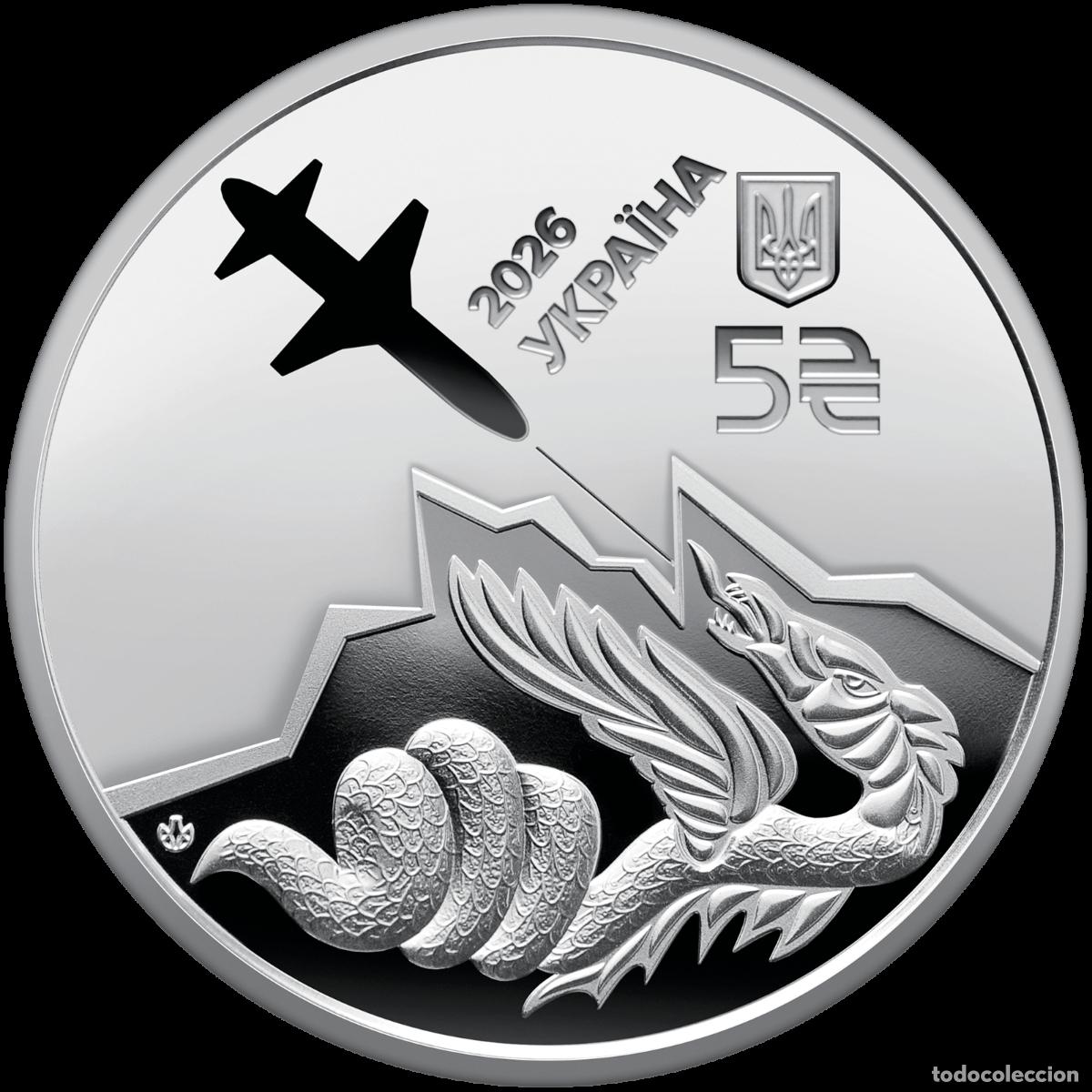 Monedas antiguas de Europa: 5 hryven UCRANIA 2026 Misil-drone &rdquo;Palyanitsa&rdquo;`