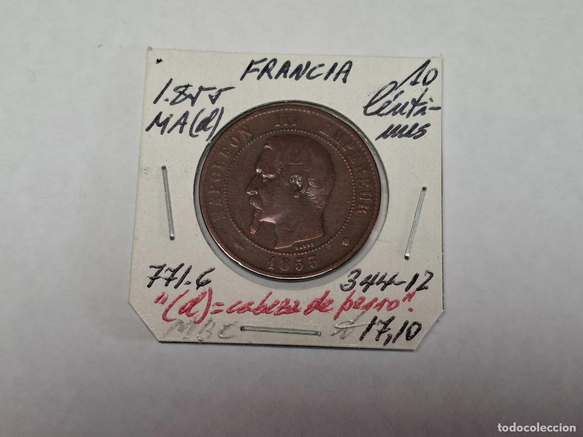 Monedas antiguas de Europa: 10 CENTIMOS de 1855 W (a) KM 771.7 FRANCIA en MBC