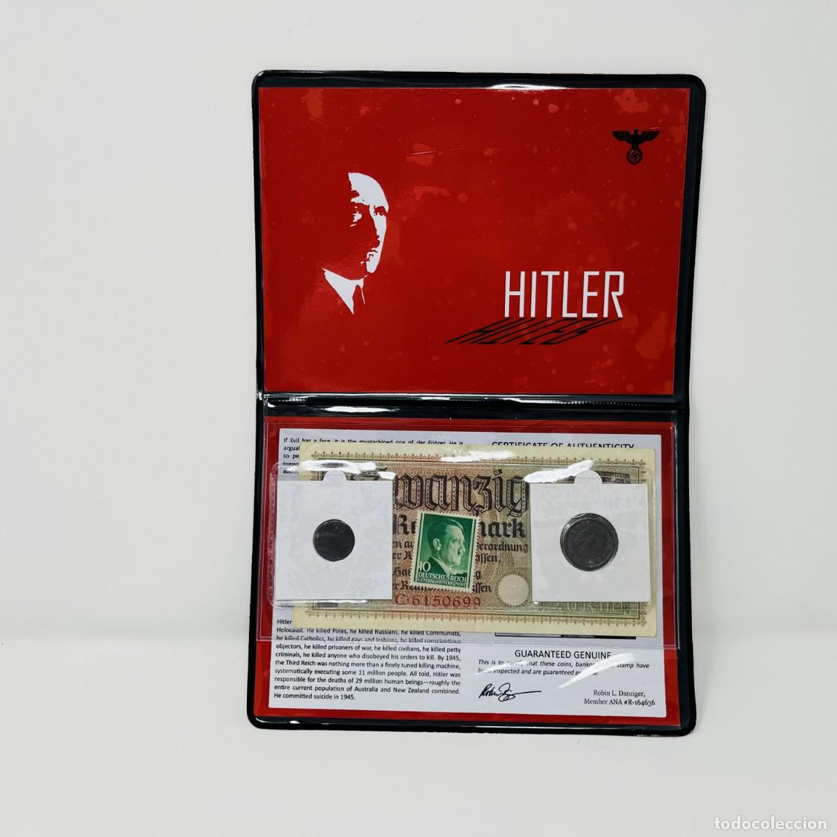 Monedas antiguas de Europa: &Aacute;lbum Original Tercer Reich &ndash; Billete 20 Reichsmark + 2 Monedas + Sello Hitler &ndash; Certificado