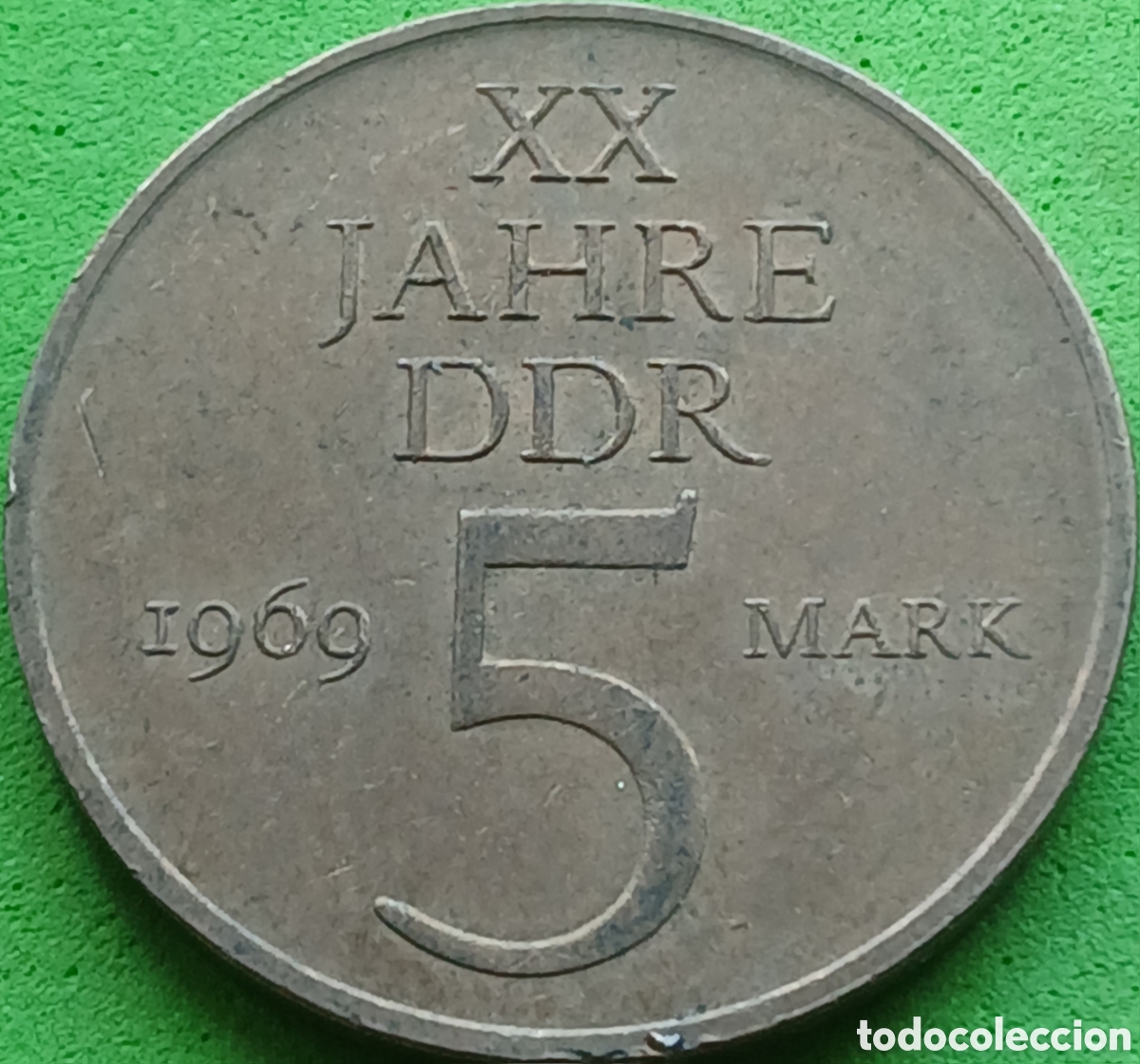 Monedas antiguas de Europa: Alemania Oriental 5 marcos 1969 km#22 20&deg; aniversario de la RDA