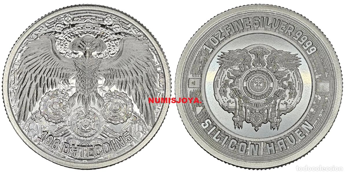 Monedas antiguas de Europa: 100 BYTECOINS a&ntilde;o 2024. 1 ONZA DE PLATA SILICON HAVEN. Pressburg Mint Bratislava (Eslovaquia).