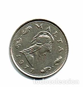 Monedas antiguas de Europa: MALTA 2 CENTS 1977 - Pentesilea, la reina de las Amazonas - rodeada de 4 delfines -