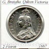 Monedas antiguas de Europa: G. BRETA&Ntilde;A 1887, 2 FLORIN, QUEEN VISTORIA, AG, 22,6 GR., 925/1000, EBC; 2 FOTOS