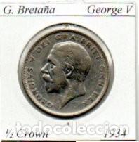 Monedas antiguas de Europa: G. BRETA&Ntilde;A 1934, 1-2 CROWN, GEORGE V, AG, 14,1 GR, 500/1000 SC, 2 FOTOS