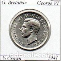 Monedas antiguas de Europa: G. BRETA&Ntilde;A 1941, 1-2 CROWN, GEORGE VI, AG, 14,1 GR., 500/1000, EBC; 2 FOTOS