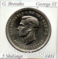 Monedas antiguas de Europa: G. BRETA&Ntilde;A 1951, 5 SHILLINGS, GEORGE VI, CU-NI, SC, 2 FOTOS