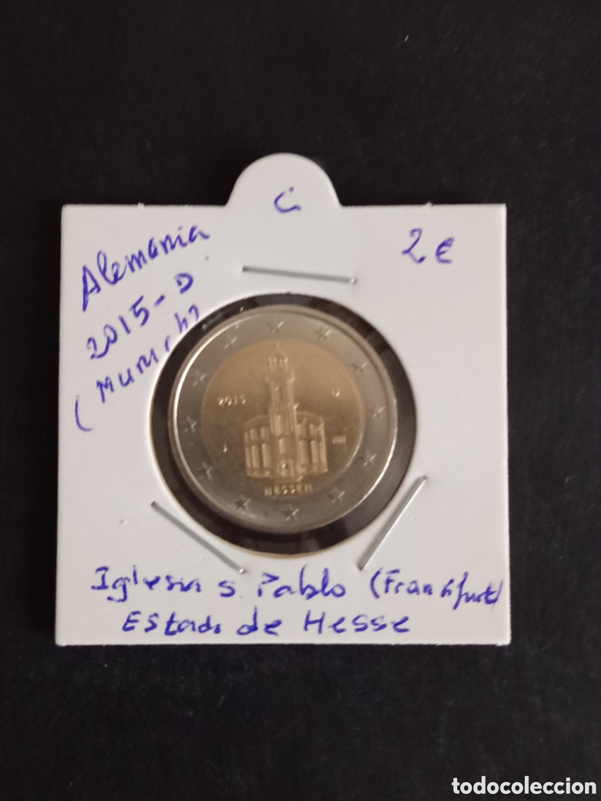 Monedas antiguas de Europa: Alemania, 2015-D(Munich). Moneda 2 &euro; circulada, conmemorativa Iglesia S. Pablo (Frankfurt, Hesse).