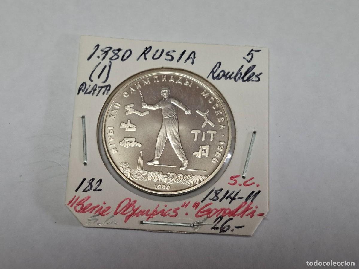 Monedas antiguas de Europa: 5 RUBLOS de PLATA de 1980 KM 182 RUSIA en SIN CIRCULAR