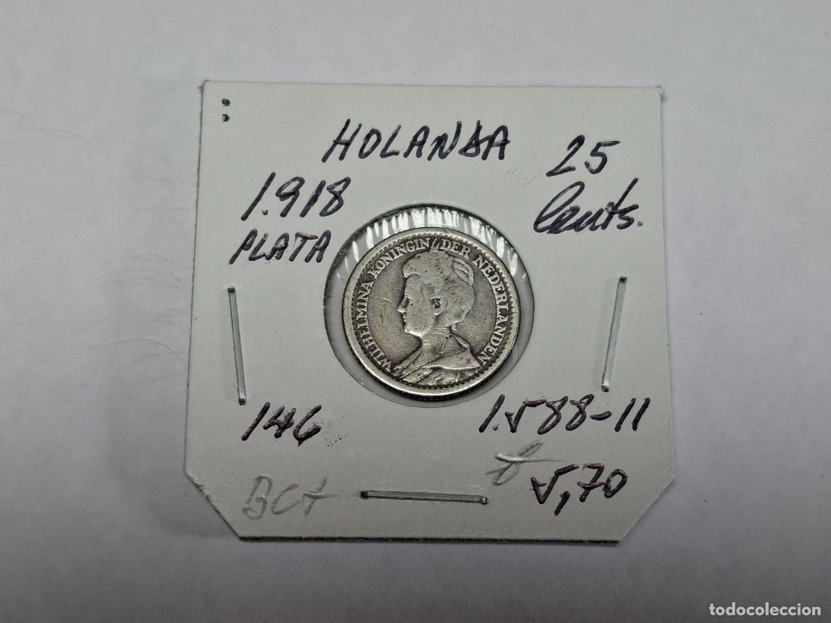 Monedas antiguas de Europa: 25 CENTS. de PLATA de 1918 KM 146 HOLANDA en BC+