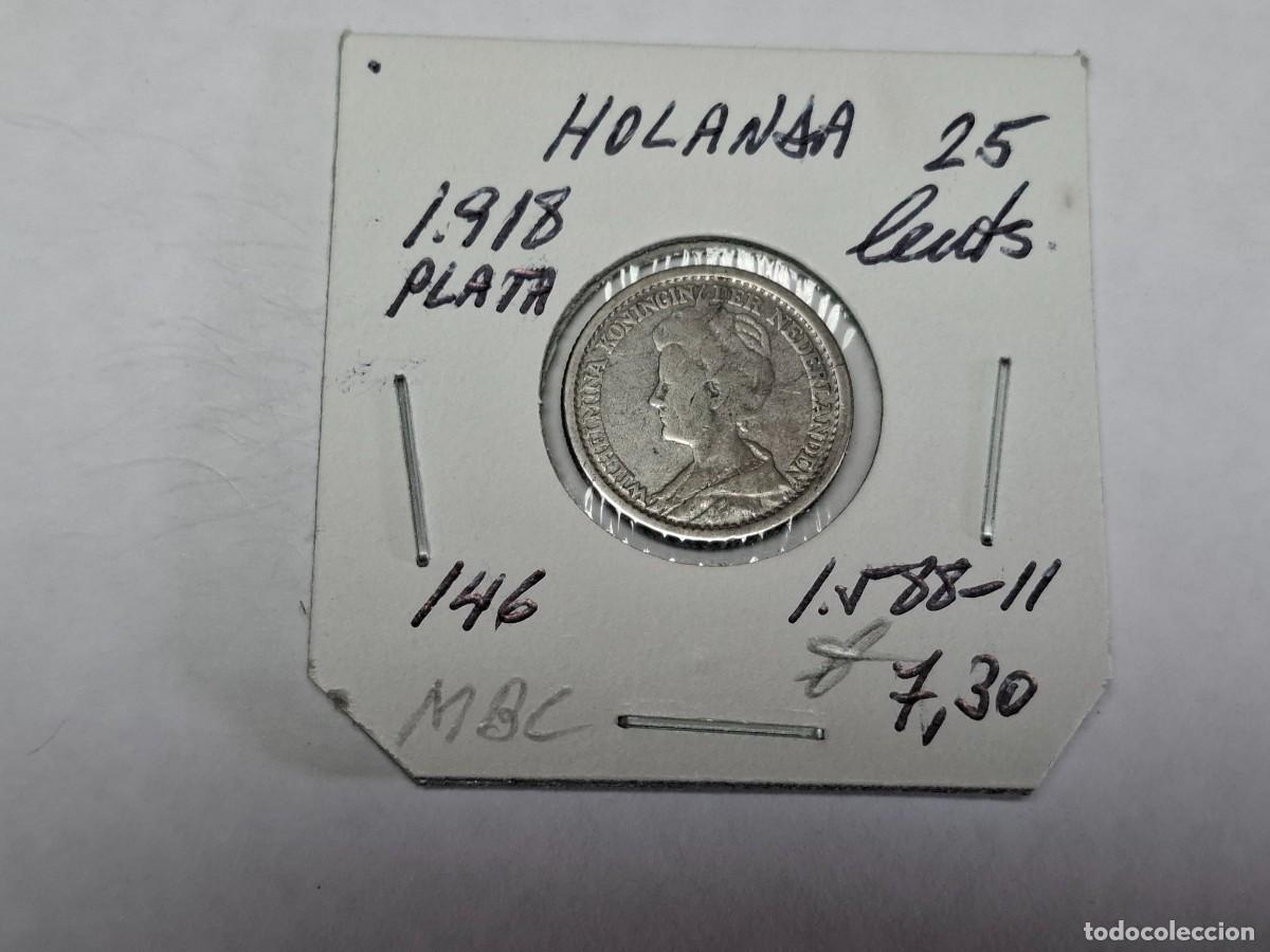 Monedas antiguas de Europa: 25 CENTS. de PLATA de 1918 KM 146 HOLANDA en MBC