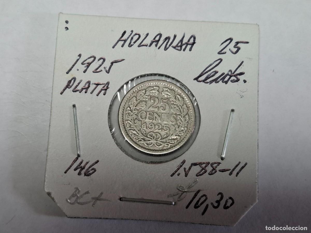 Monedas antiguas de Europa: 25 CENTS. de PLATA de 1925 KM 146 HOLANDA en BC+