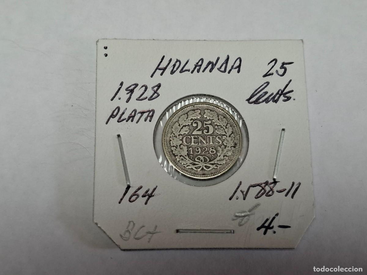 Monedas antiguas de Europa: 25 CENTS. de PLATA de 1928 KM 164 HOLANDA en BC+