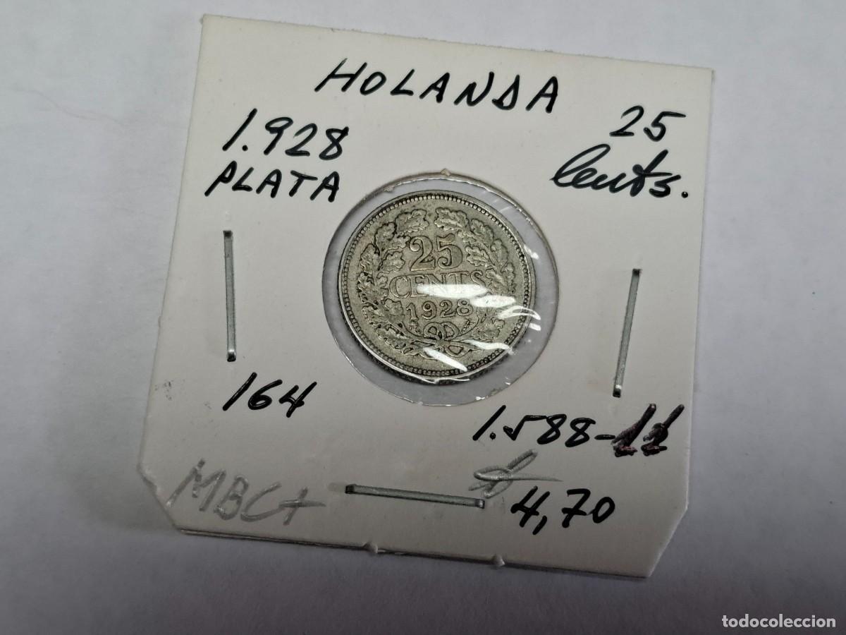 Monedas antiguas de Europa: 25 CENTS. de PLATA de 1928 KM 164 HOLANDA en MBC+