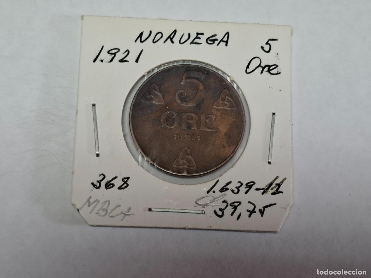 Monedas antiguas de Europa: 5 ORE de 1921 Km 368 NORUEGA en MBC+
