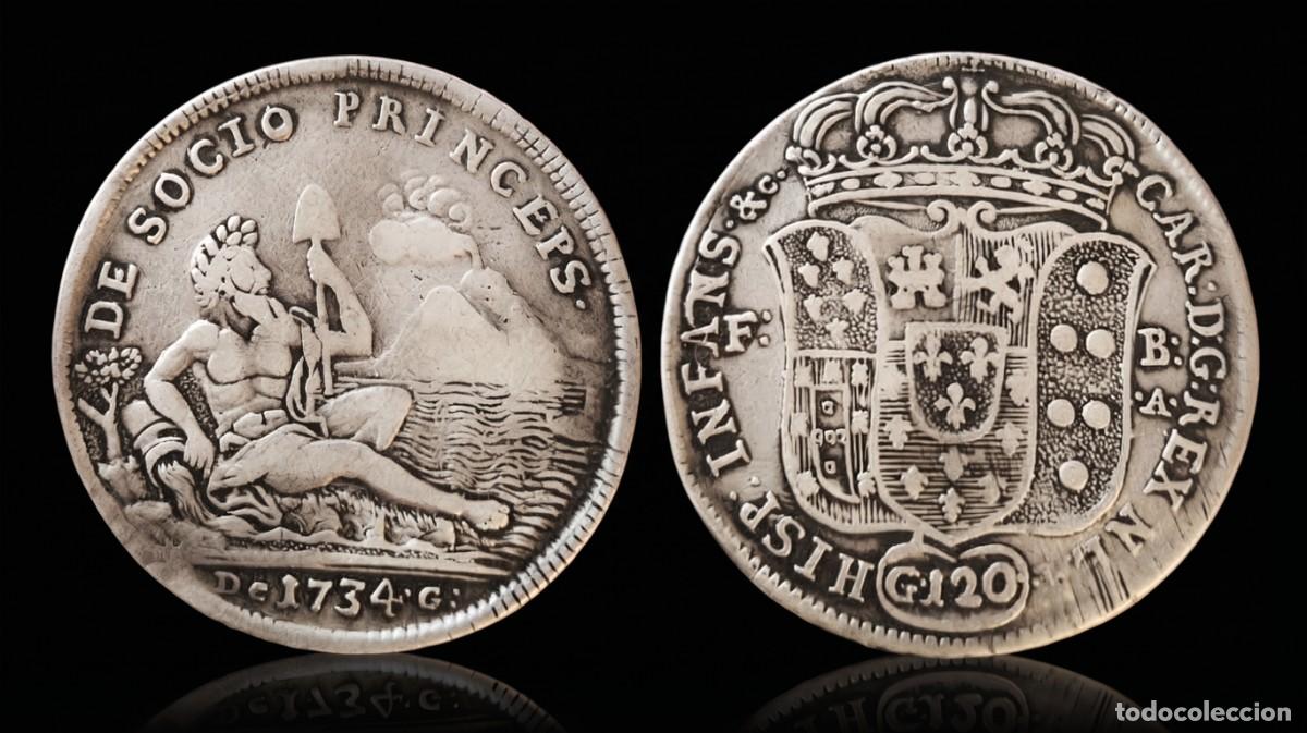 Monedas antiguas de Europa: Italia Reino de N&aacute;poles 120 Grana Carlo I 1734 Km 147 Plata