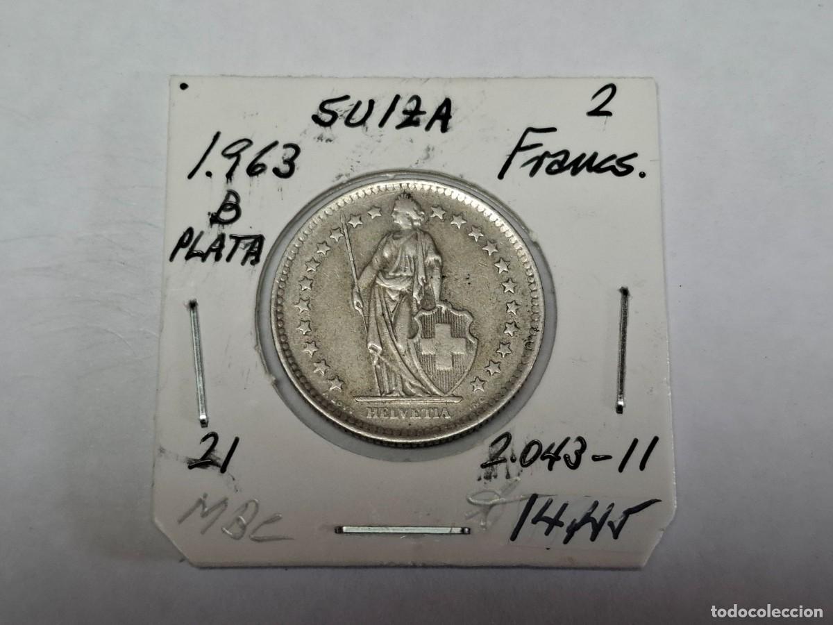 Monedas antiguas de Europa: 2 FRANCOS de PLATA de 1963 B KM 21 SUIZA en MBC