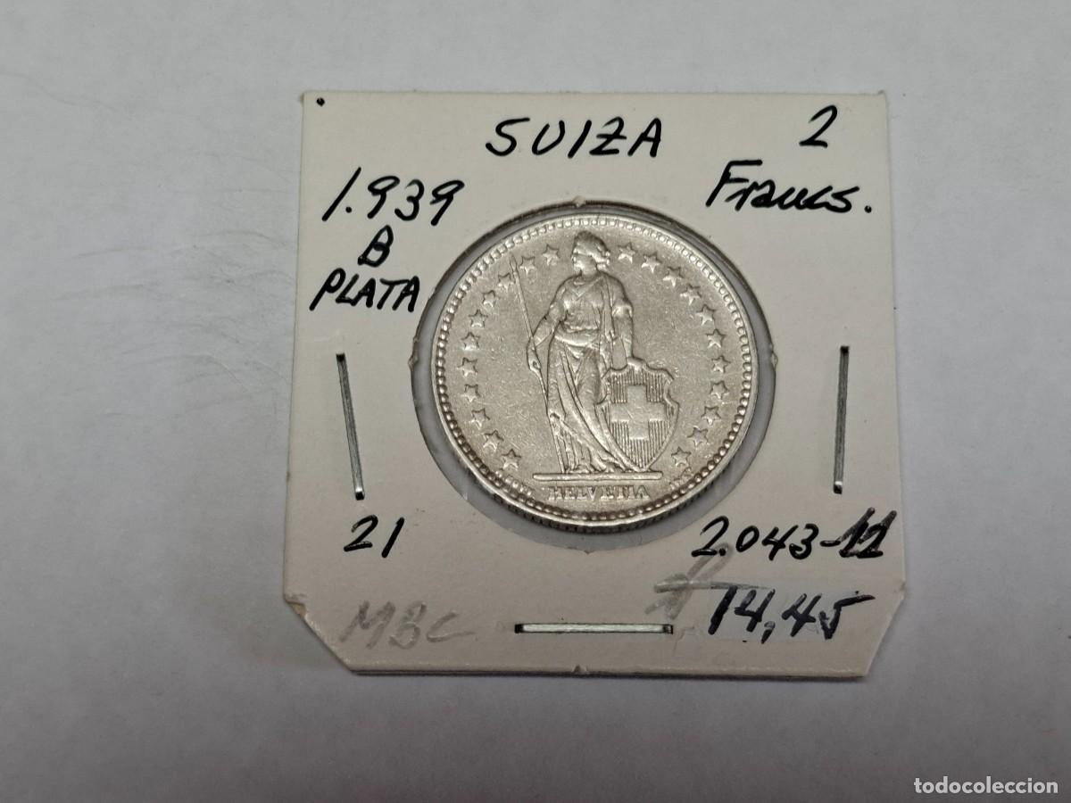 Monedas antiguas de Europa: 2 FRANCOS de PLATA de 1939 B KM 21 SUIZA en MBC