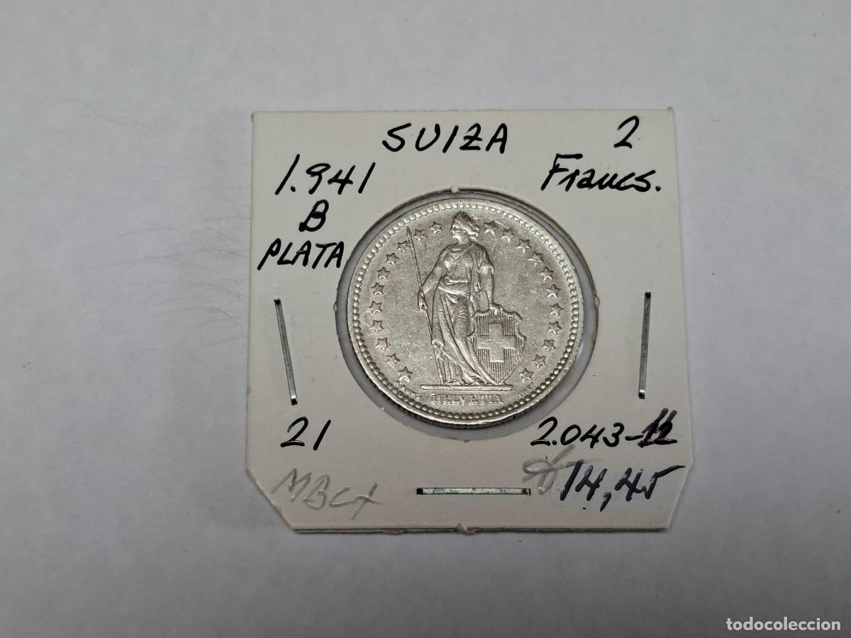 Monedas antiguas de Europa: 2 FRANCOS de PLATA de 1941 B KM 21 SUIZA en MBC+