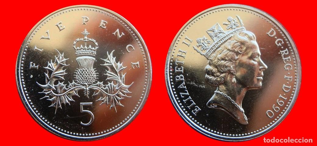 Monedas antiguas de Europa: 5 PENIQUES PENCE 1990 KM-937 SIN CIRCULAR PROCEDENTE DE BLISTER INGLATERRA REINO UNIDO-9828SC