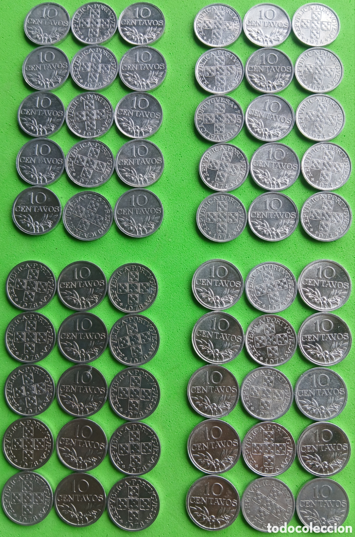 Monedas antiguas de Europa: Portugal lote 60 monedas de 10 centavos/ a&ntilde;os: 1972-1974-1975-1978 km#594