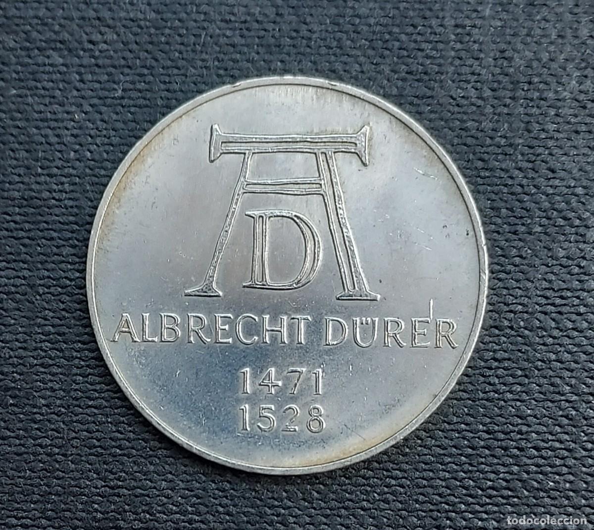 Monedas antiguas de Europa: Moneda plata 11.20 gr Alemania 5 marcos 1971 Albrecht D&uuml;rer Alberto Durero