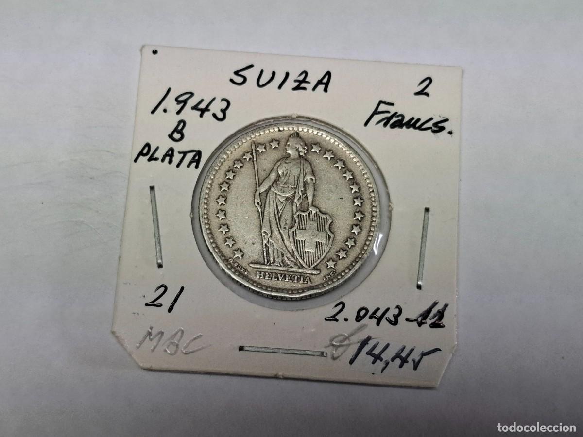 Monedas antiguas de Europa: 2 FRANCOS de PLATA de 1943 B KM 21 SUIZA en MBC