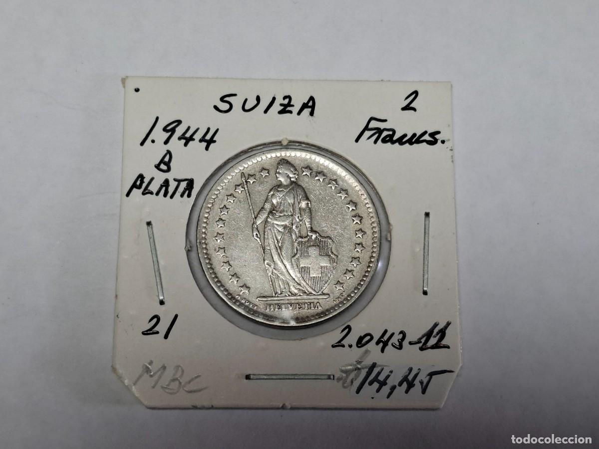 Monedas antiguas de Europa: 2 FRANCOS de PLATA de 1944 B KM 21 SUIZA en MBC