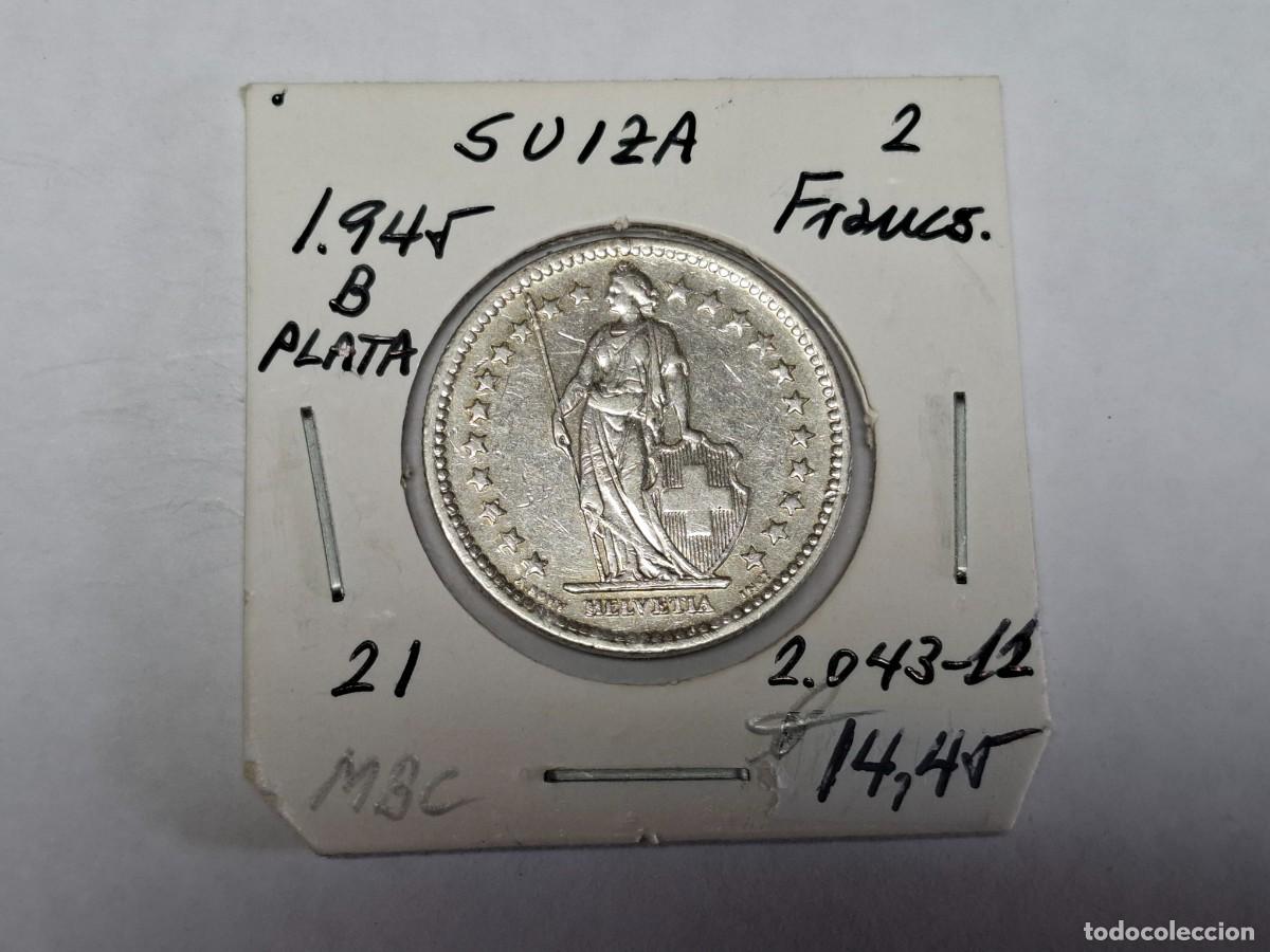 Monedas antiguas de Europa: 2 FRANCOS de PLATA de 1945 B KM 21 SUIZA en MBC