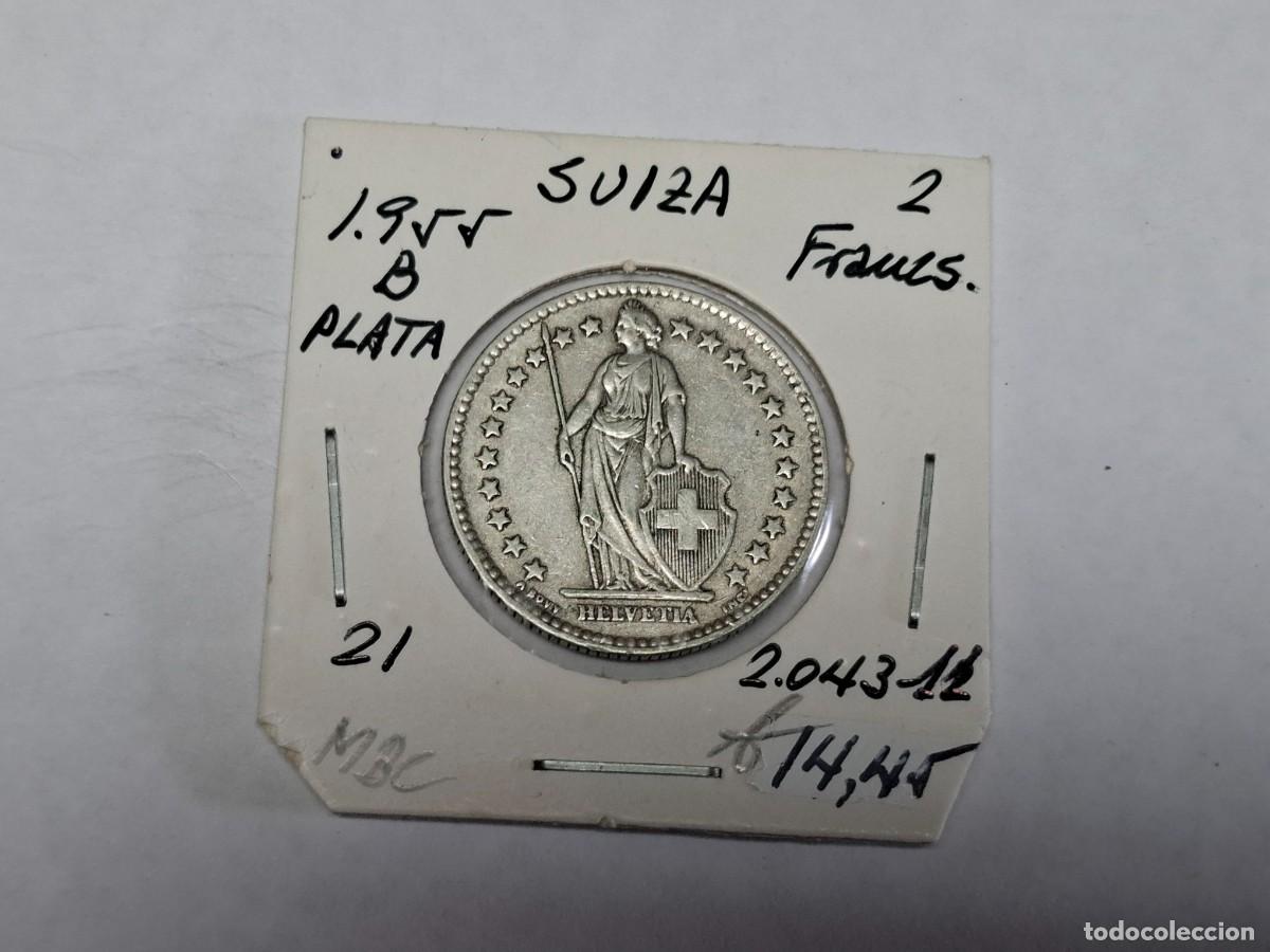Monedas antiguas de Europa: 2 FRANCOS de PLATA de 1955 B KM 21 SUIZA en MBC