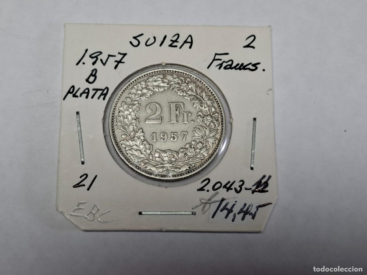 Monedas antiguas de Europa: 2 FRANCOS de PLATA de 1957 B KM 21 SUIZA en EBC