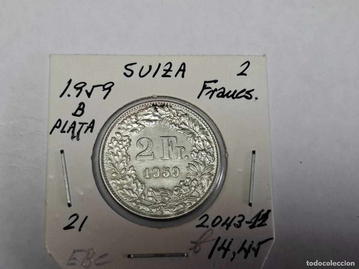 Monedas antiguas de Europa: 2 FRANCOS de PLATA de 1959 B KM 21 SUIZA en EBC