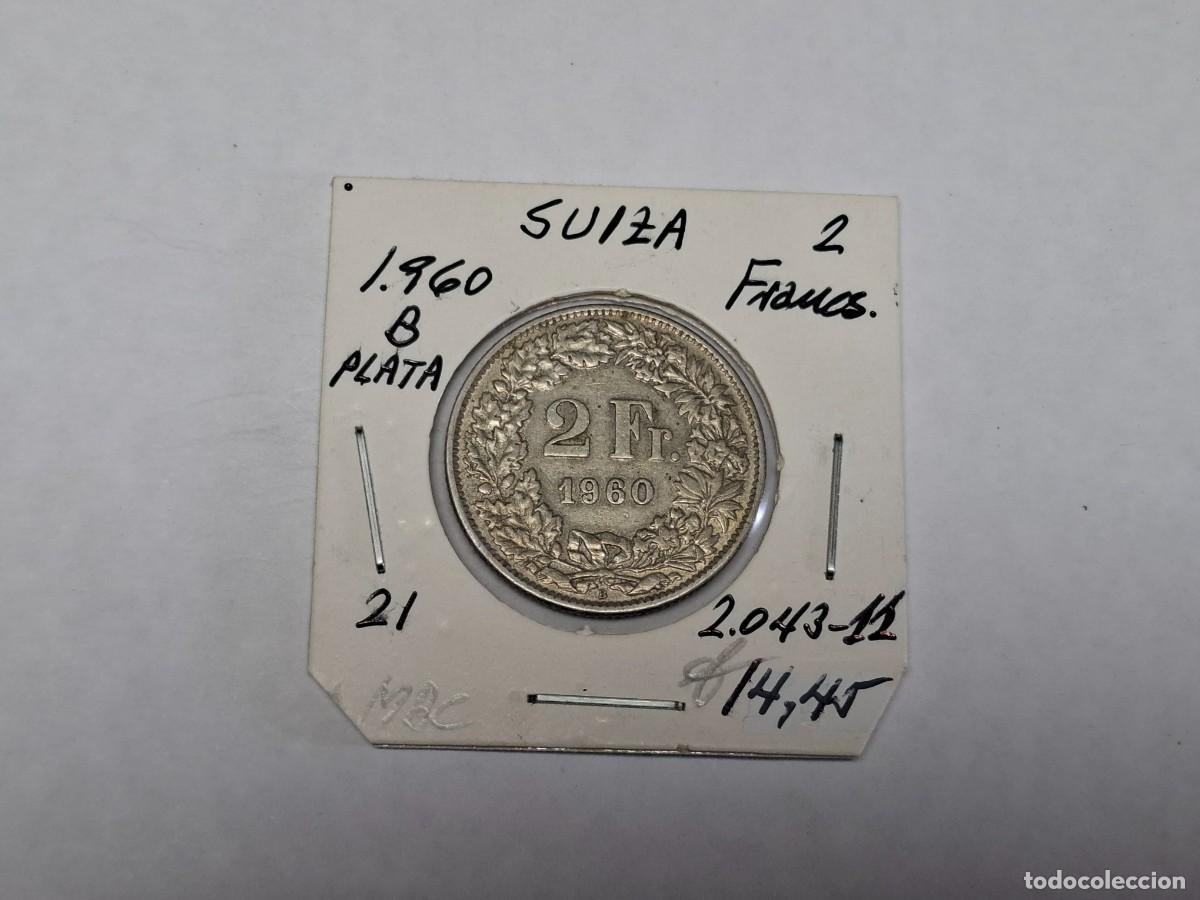 Monedas antiguas de Europa: 2 FRANCOS de PLATA de 1960 B KM 21 SUIZA en MBC